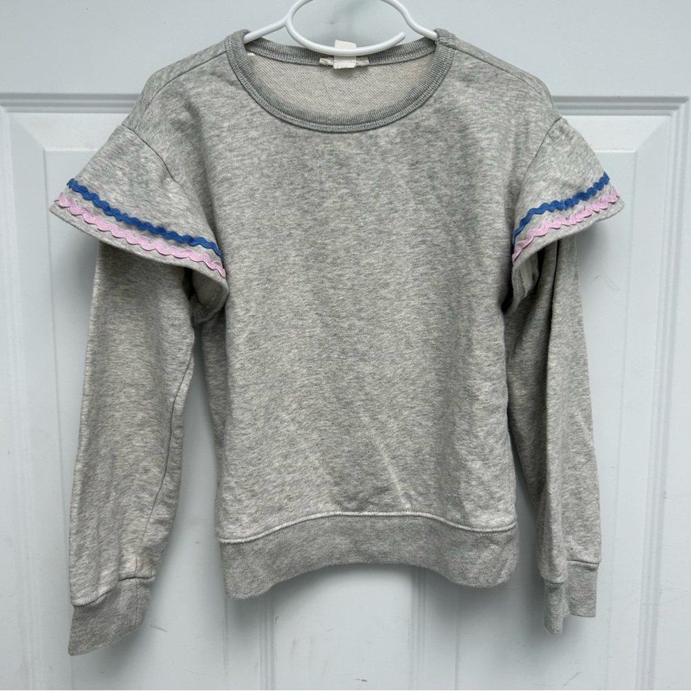 Crewcuts Gray Ruffle Shoulder Ric Rac Pullover Sweatshirt